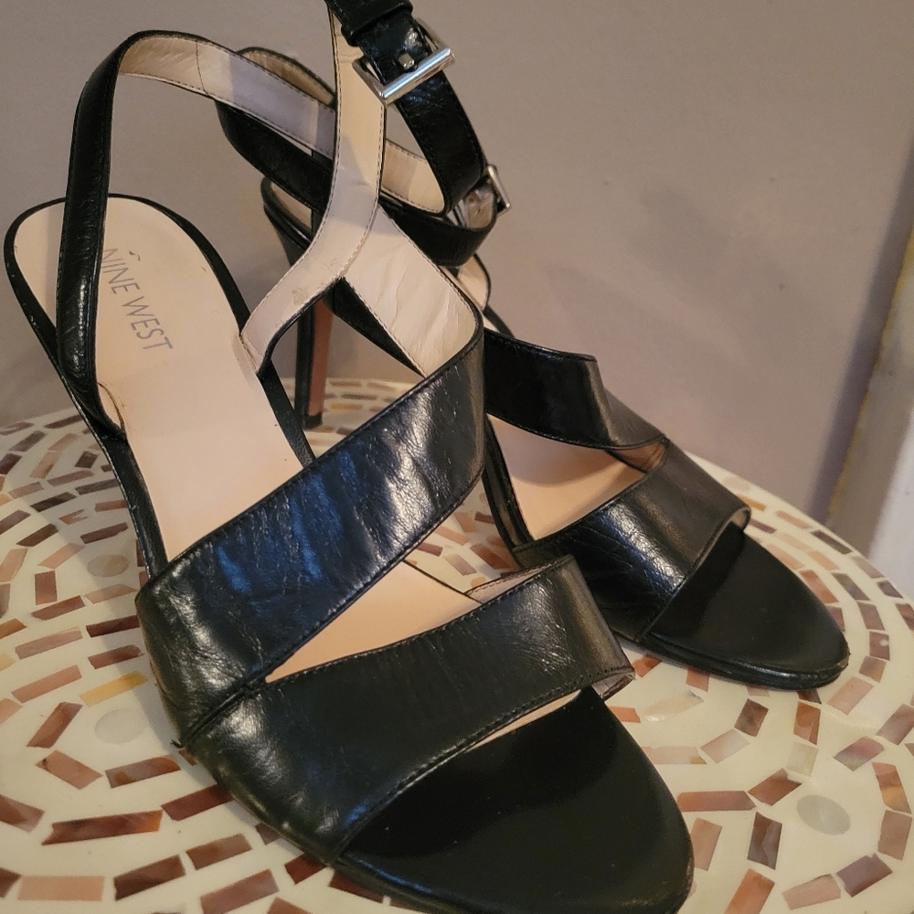 Nine West black open toe heels